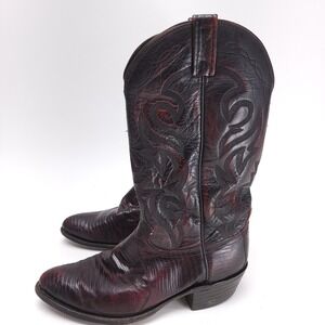 Dan Post Cowboy Boots Black Cherry Teju Lizard Men's 9 EW Burgundy 352‎ J